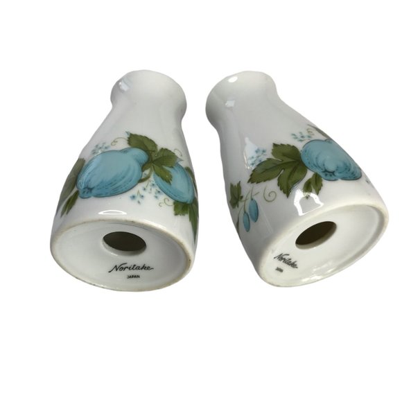 Set of Two Salt and Pepper Shakers Made in Japan White Blue